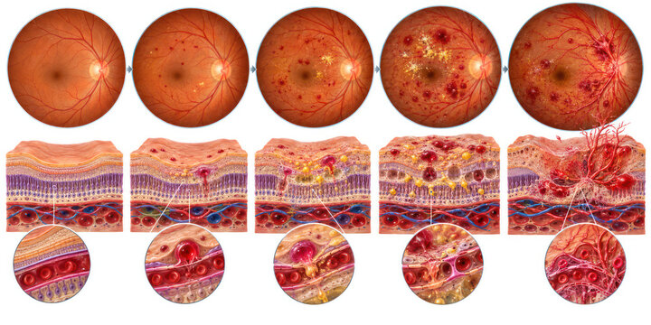 Diabetic Retinopathy Progression with Retinal Hemorrhages and Abnormal Blood Vessels