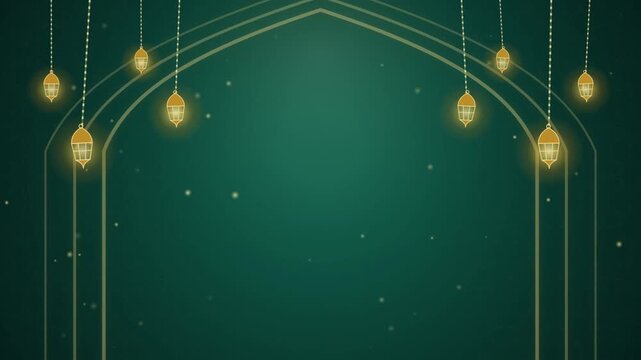 Green Gold Lantern Arch Ramadan Islamic Backdrop Loop