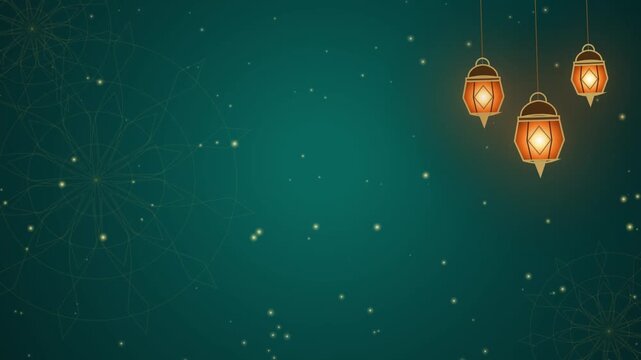 Green Gold Lanterns Glowing Ramadan Islamic Background Loop