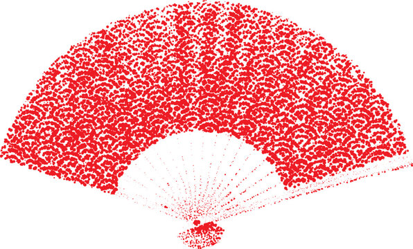 Halftone stipple design of vintage fan with retro dotted grunge transparent pattern