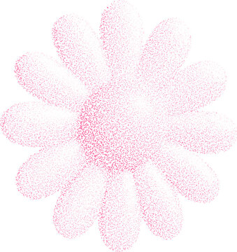 Halftone stipple dotted daisy retro transparent grunge floral art in trendy style