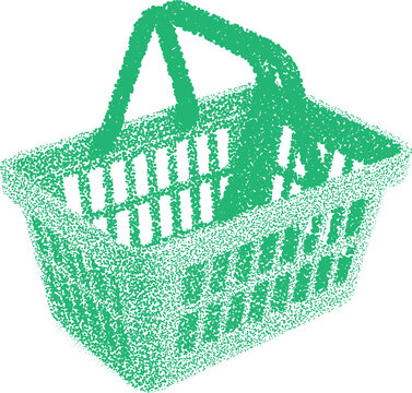 Halftone stipple dotted grunge retro transparent shopping basket in punky design