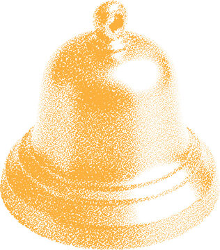 Halftone stipple art of a bell in retro grunge style with dotted transparent effect