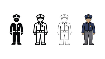 Police officer figures in uniform during a lineup with simple graphic outlines Isolated on white background © Sharif