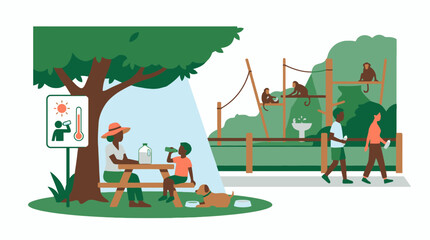 Fototapeta premium Group of friends enjoying fishing at peaceful lakeside retreat with wooden bridge. EPS Editable. Vector Illustrations.