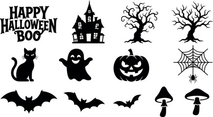 Fototapeta premium Halloween-themed vector icons featuring classic symbols for seasonal marketing and digital design projects