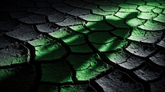Dark green shadow falls on cracked dry earth. Symbolizes envy pain suffering grief and emotional distress. Represents inner turmoil and mental health struggles.