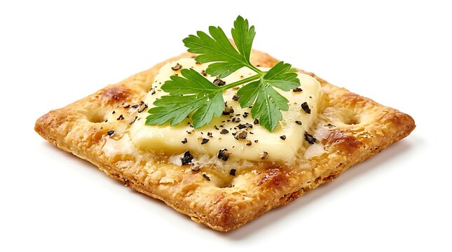 Golden Crisp Pastry Square with Butter and Parsley Garnish