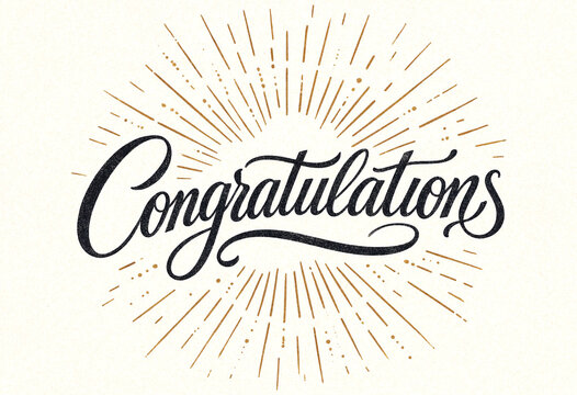 Elegant decorative congratulations text with radiant sunburst design perfect for celebrations and achievements
