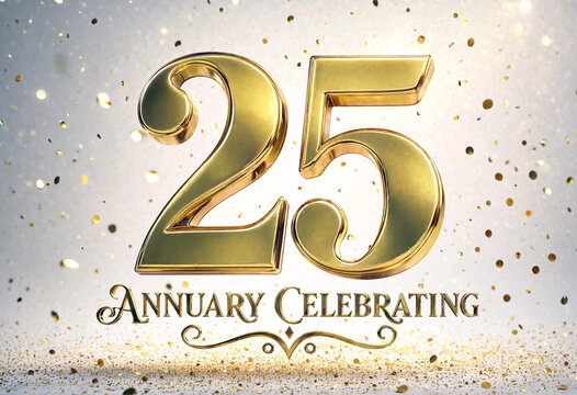 Golden glittery twenty five years anniversary celebration with elegant typography design