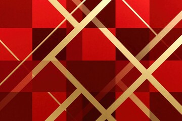 Obraz premium Abstract red background with gold geometric lines. Luxury textured backdrop features modern pattern of square shapes, metallic stripes. Elegant crimson wallpaper design for premium branding, festive