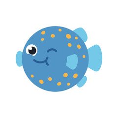 Fototapeta premium A cute blue puffer fish illustration on a white background