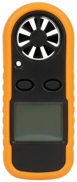 Handheld orange digital wind anemometer sensor.