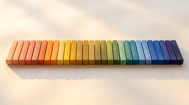 Colorful Chalk Blocks Aligned in Rainbow Gradient