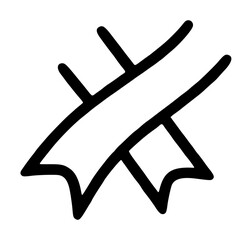 Obraz premium Pair of broad crossing ribbon strips forming an X shape with decorative notched swallowtail ends and two small upper spurs, graphic celebration vector icon on an isolated white background