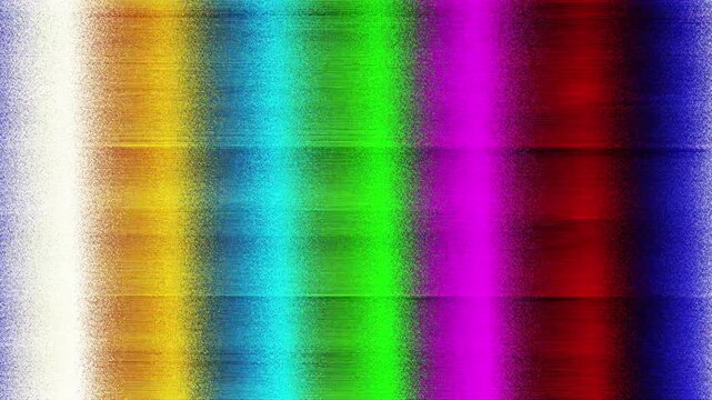 Old television color bars with static texture glitch and noise chromatic aberration effects. Loop background
