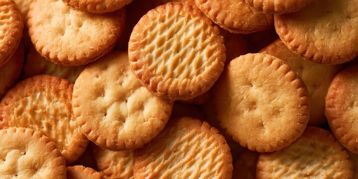 丸い形の焼き菓子が重なって並んでいる。おやつやティータイムに使える食品素材