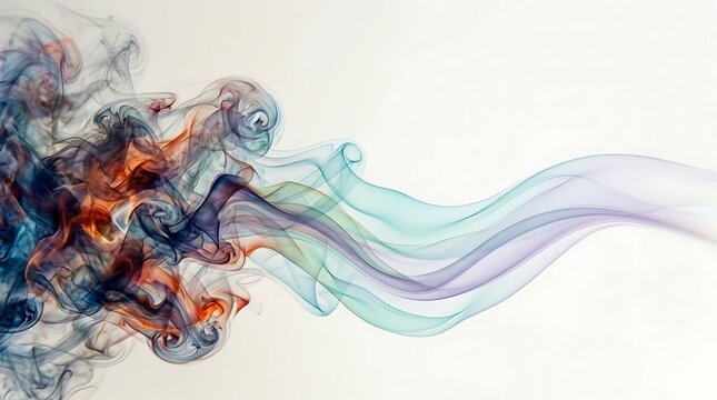De-escalate tension concept with abstract colorful smoke swirling gracefully across a clean white background