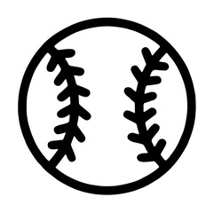 Fototapeta premium Round baseball sphere showing two curved stitched seams with detailed laces, team sport equipment and athletic tournament vector icon drawn in clean black outline style on a plain white background