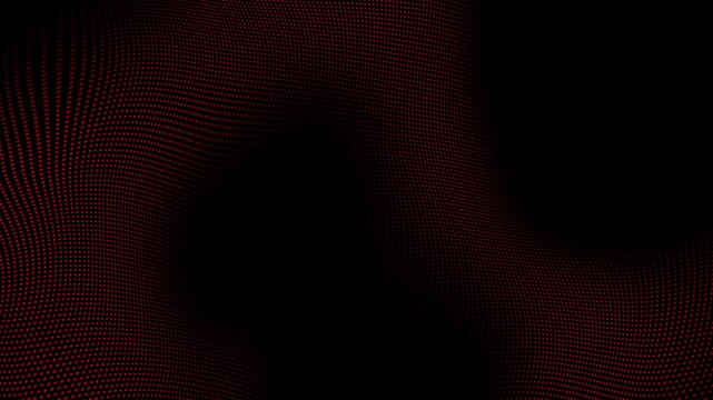 Animated red background with abstract technology random dots and grid 4K on black background. Loop background. Red halftone circles