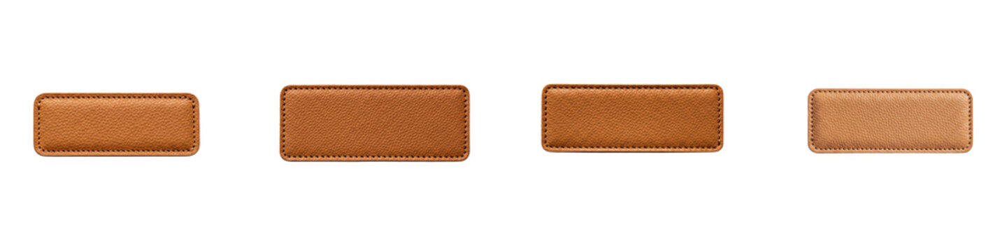 Set of Four Rectangular Brown Leather Patches on Black Background