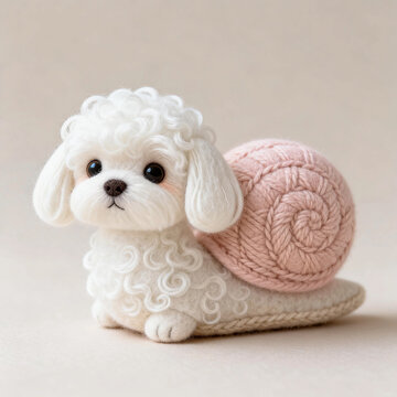 Whimsical Felt‑Craft Creature With Dog Head And Snail Shell