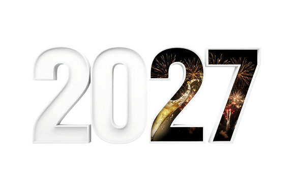 The year two thousand twenty seven with fireworks inside the numerals on transparent background numbers date time calendar