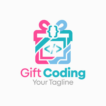 This logo embodies the joyful blend of gifting and coding, featuring a colorful gift box fused with coding symbols to represent the digital age's innovation and creativity.