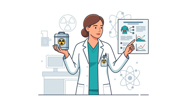 Female Scientist Presents Radiation Safety and Research with Atomic Symbols and Data