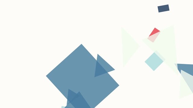 Abstract geometric motion background with floating colorful shapes like triangles and rectangles moving in a modern minimalist loop design on white