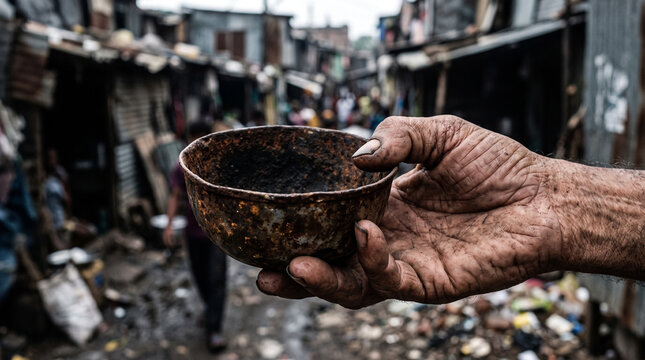 Hand Holding an Empty Bowl Representing Poverty and Hunger