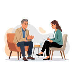 Fototapeta premium Psychologist Therapy Session: Patient Talking to Therapist Taking Notes in Cozy Office