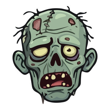 Creepy zombie head vector cartoon illustration for Halloween