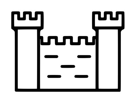 Fortress Wall with Towers Medieval Castle Defense Structure Icon Vector Illustration Black Line Art on White Background - professional high resolution commercial stock detailed commercial stock