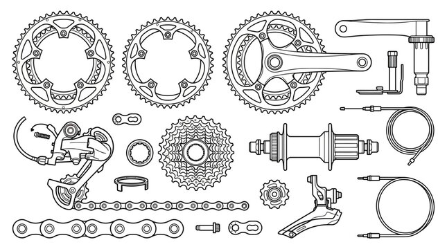 Bicycle Drivetrain Components Illustration