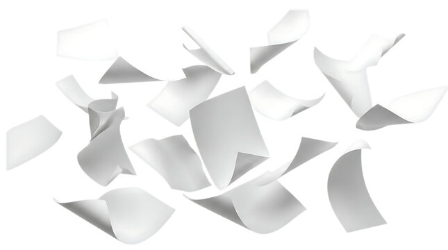 Flying paper sheets isolated on transparent background