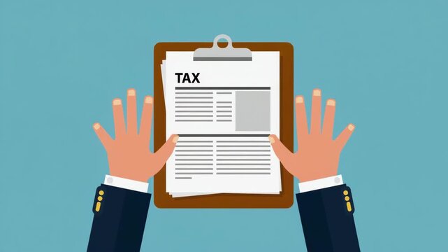 Tax Document on Clipboard with Hands Representing Tax Filing, Accounting, Financial Compliance and Government Revenue