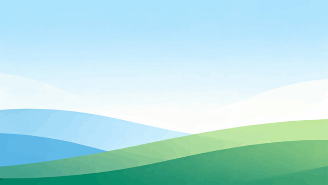 Soft hills in soothing blue and green tones. Sky fades gently from light to deeper blue. Simplistic design evokes calm and serenity. Ideal for backgrounds, wellness, or nature themes