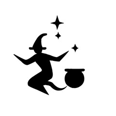 Witch silhouette casting magic spell with cauldron and stars in dark fantasy setting © MDNAZMUL