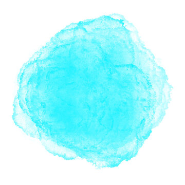 Vibrant cyan watercolor paint splash with soft textured edges for artistic creative design