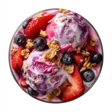 Picnic ice cream inspired by mixed berry parfait with granola  isolated on a white background