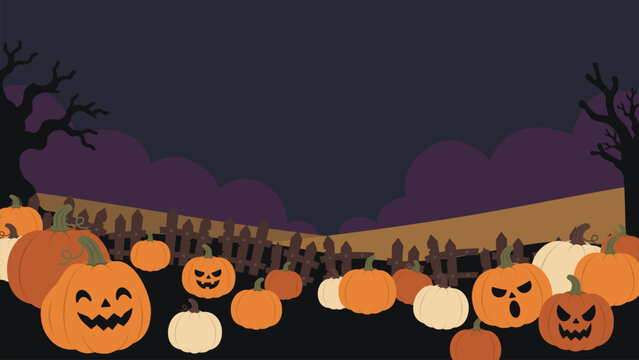 Halloween Pumpkin Patch with Jack O Lanterns and Rustic Fence