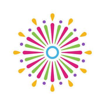 Colorful abstract radial pattern with dots and drops
