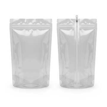 Two clear resealable stand-up pouches with zipper closure shown side by side