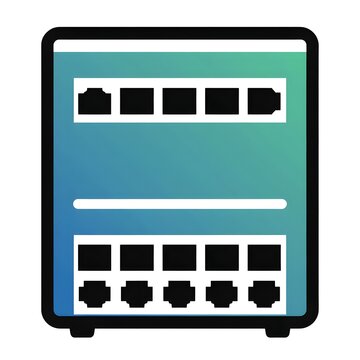 Flat icon illustration of a network switch device for data communication and internet connectivity.