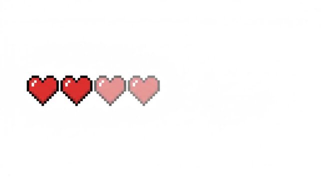 Pixel art health heart bar decreasing in retro game style animation