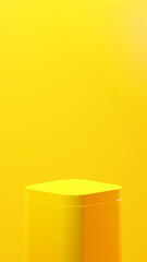 Fototapeta premium 3D isolated cube podium in Vivid Yellow color. cube podium with curve lines. mockup vertical podium over Vivid Yellow background