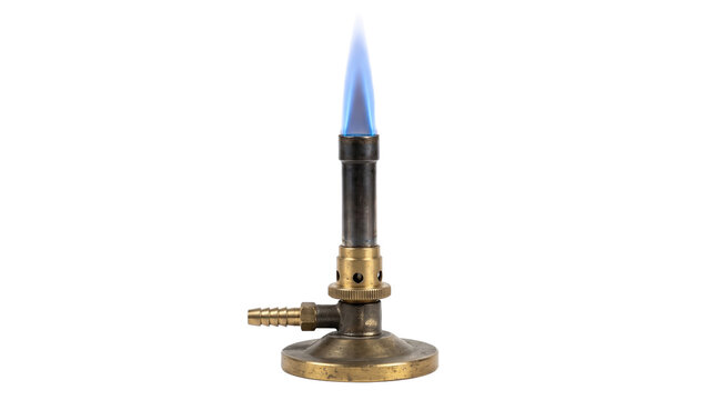 Bunsen burner with blue flame for laboratory heating and scientific experiments PNG Isolated on transparent background
