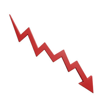 A red arrow pointing downwards in a zigzag pattern isolated on transparent background