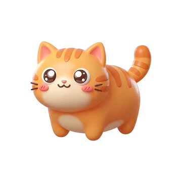 Cute 3D orange striped cartoon cat character isolated on a black background